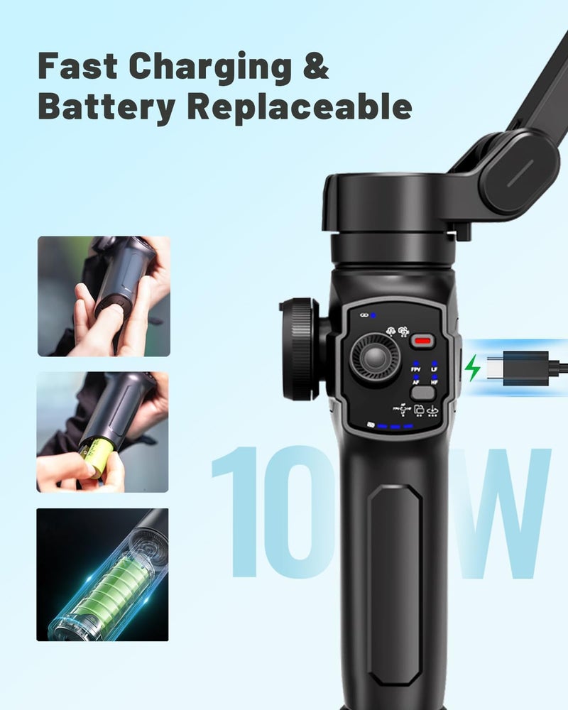 COMITOK L9, Gimbal Stabilizer for Smartphone, Built-in Extension Rod & Tripod, Gimbled iPhone Holder Stabilizer, Portable and Foldable, Face/Object Tracking Gimbal for Android and iPhone 16 Pro Max - Image 5